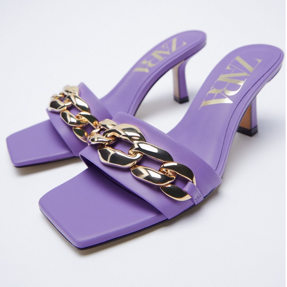 NWT Zara Lilac High Heeled Sandals w Chain Detail